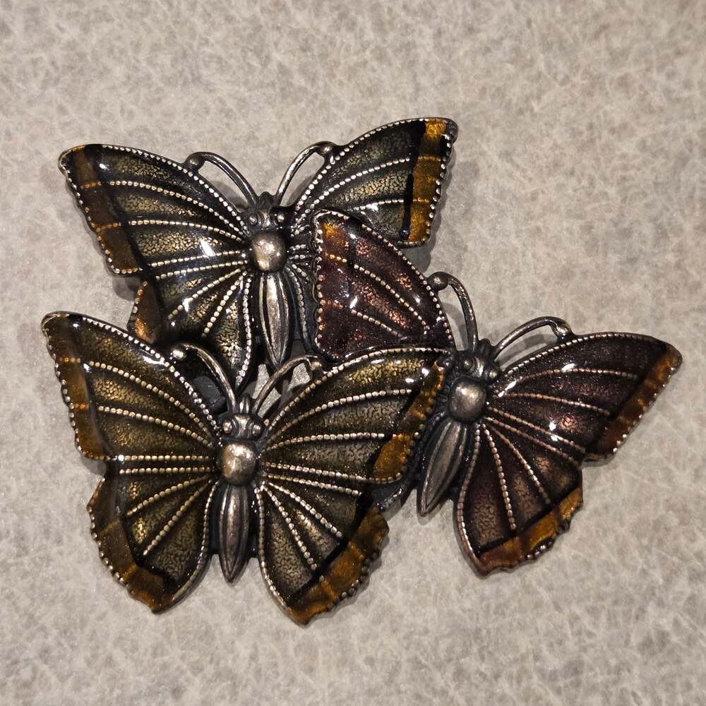 Vintage 3 Multicolor Butterflies Brooch